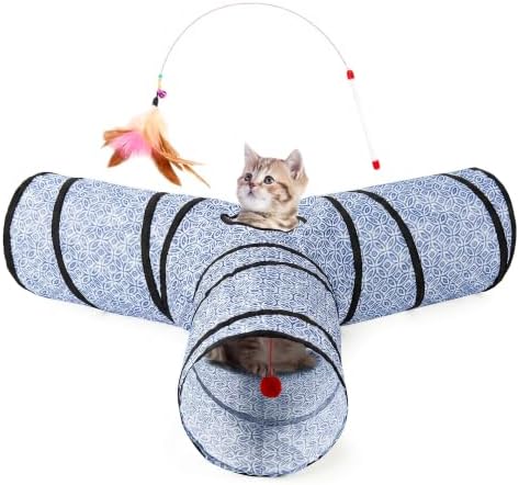 Tempcore Cat Tunnel, 3-Way Collapsible Toy, Large Size Blue Coin