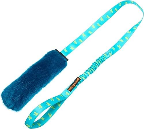 Tug-E-Nuff Faux Fur Squeaky Bungee Chaser Dog Toy (Teal), 46.5 in
