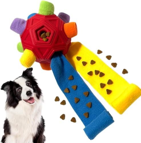 Interactive Snuffle Ball for Dog Toys Unbreakable Upgrade Ball Toy | Dog Puzzle Toys Foraging Snuffle Mat Puppy Dog Treat Dispenser Slow Feeder Toys for Small Medium Large Dog Red Rainbow