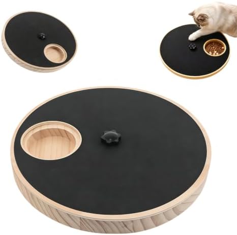 2 in 1 Wooden Pet Slow Feeder Puzzle Toy, Rotating Treat Dispenser with Nail Scratch Pad for Dogs Cats