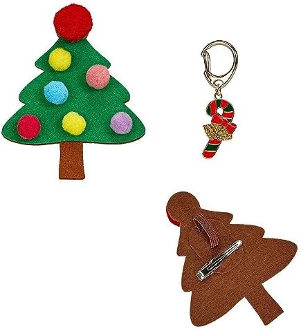 Blueberry Pet Christmas Accessory Set of Collar Slide Hair Clip and Pendant for Dogs & Cats, Christmas Tree Decor and Candy Cane Tag, Polyester and Felt
