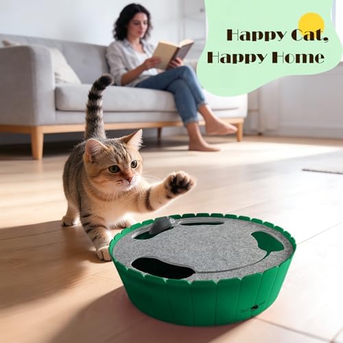 Pawaboo Interactive Cat Toy with Running Mouse, Automatic Track Kitten Toy | Electronic Motion Cat Toy for Indoor Cats, Pop and Play Hide Seek Cats Toys Hunting Mouse for Kitty Play Exercise, Green