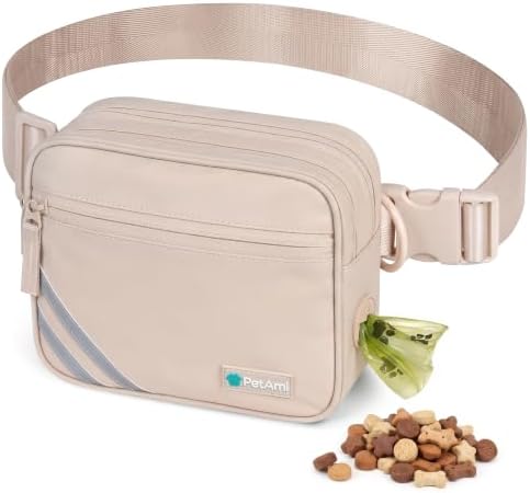 PetAmi Dog Walking Bag, 3-in-1 Crossbody Fanny Pack Treat Pouch, Beige