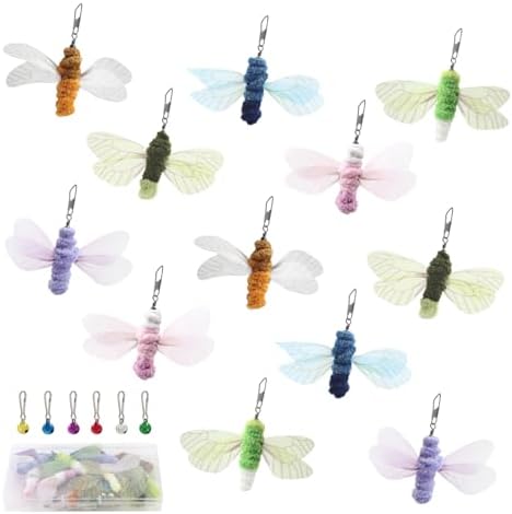 SONGWAY Insect Cat Toy Refills - 12 Pieces Bee Cat Teaser Toys, Cat Toy Wand Attachments, Cat Insect Toy, Wool Cat Toys, Interactive Cat Toys for Indoor Cats