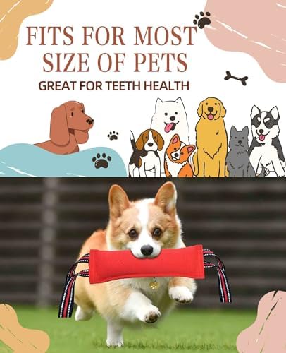 Clysoru Tug Toy for Dogs Tug of War Dog Toy with 2 Strong Red Band Handles Lasting Training Equipment Puppy to Large Dogs Interactive Toy Best for Tug of War Pull Indestructible Rope Toys (Vermeil)