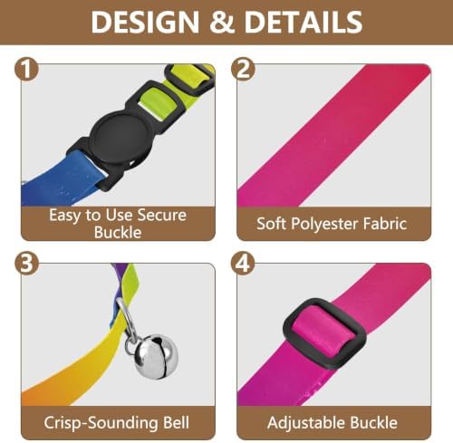 Colorful Rainbow Gradient Cat Collar with Bell 2 Pack Pet Collars Adjustable 10.6 to 17.1 Inches