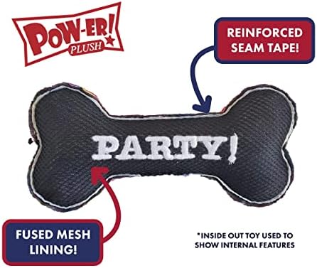 Huxley & Kent Power Plush Squeaky Dog Toy, Party Time Bone Blue, Large