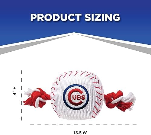 MLB CHICAGO CUBS Baseball Rope Toy for DOGS & CATS. Tough nylon, Sporty Baseball Design, Heavy-duty ropes with Inner SQUEAKER