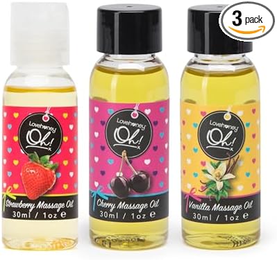 Lovehoney Flavored Massage Oils | Set of 3 Flavors | Cherry, Vanilla & Strawberry Massage Oil Relaxation Bundle