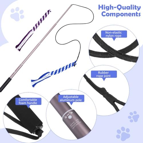 POPETPOP Flirt Pole for Dogs Interactive Dog Toys - Extendable Teaser Wand Outside Interactive Fun Toys with 2 Rope Chew Play Toys for Training Exercise (Size L)