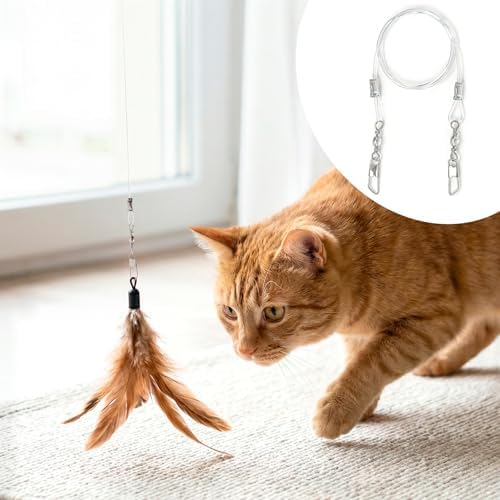 PAGOW 2pcs Replacement Strings for Cat Wand Toy, Chew-Proof Cat Toy Wire with Universal Lobster Clasps, 25.59 Inch Refill Cat Paracord Strings Replacement for Heavy Chewers - Clear