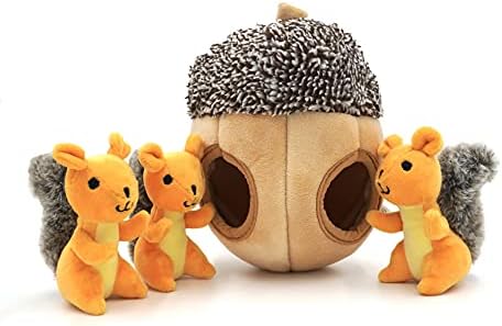 MODERN WAVE - Interactive Squeaky Plush Hide and Seek Squirrel Type Puzzle Toy for Dogs, Medium Size (Nut and Squirrels)
