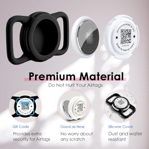 ADVENTUREMORE Airtag Dog Collar with Smart ID QR Code Airtags Holder: Prevents Dogs from Getting Lost at Night, Displays Owner and Pet Details. Waterproof, Durable, Adjustable, Thick-Rose-Large