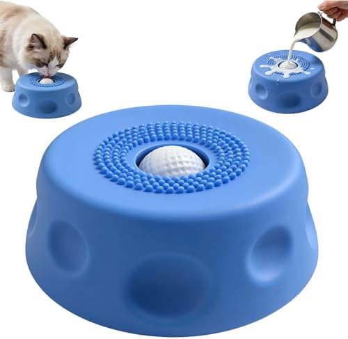 Dog Lick Bowl with Ball, Dog Licking Bowl with Rolling Ball, Slow Feeder Dog Bowls for Liquid Treats, Interactive Lick Bowl Anti-Slip Lick Toy for Large Medium Small Dogs (Blue)