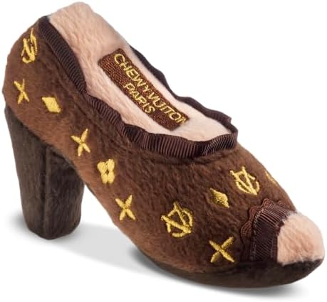 Dog Diggin Designs Chewy Vuiton Squeaky Plush Dog Shoe Toy | Luxury-Inspired Parody Designer Heel with Squeaker, Soft Plush Fashion Dog Toy – High Heel Essentials