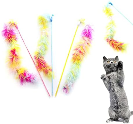 Cat Wand Toys 3 PCS Colorful Teaser Wand with Soft Furry Tail and Bell