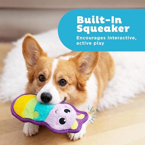 Outward Hound Tough Skinz Dog Toy, Durable Plush with 2X Lining, No Stuffing, Jumbo Squeaker, Caterpillar, 9.5"