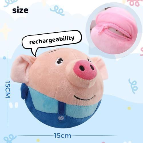 Active Moving Pet Plush Toy, Upgrade Interactive Dog Toys Talking Moving Dog Ball Toy Washable Cartoon Pig Plush Sound Electronic Herding Ball for Dogs Shake Bounce Boredom Talking Toys (Red Pig)