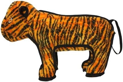 TUFFY - World's Tuffest Soft Dog Toy - Zoo Tiger - Multiple Layers. Made Durable, Strong & Tough. Interactive Play (Tug, Toss & Fetch). Machine Washable & Floats