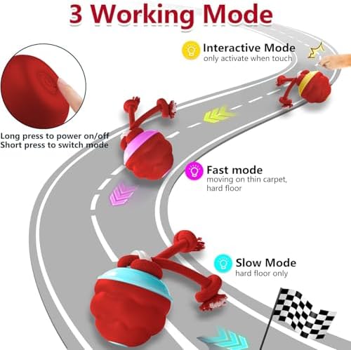Interactive Dog Toys Ball - Fun Moving Dog Toys to Keep Them Busy | Smart Jumping Ball for Dogs with Three Modes, Rechargeable Automatic, Knot Design, Bite-Resistant and Teeth-Cleaning (Red)