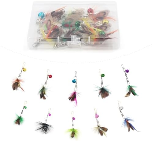 SONGWAY Mini Cat Wand Toy Replacement - 10 Pieces Insect Worm Cat Toys Attachments, Cat Feather Toy Refills