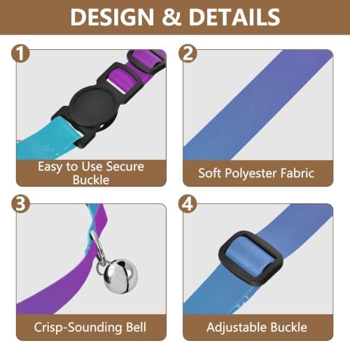 Turquoise Blue Purple Gradient Easy to Wear Dog Collar 2 Pack Collar for Cats