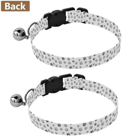 2 Pack Cat Collar Gray Black Dog Paw White Collar with Bell, Adjustable Length 10.6" to 17.1"