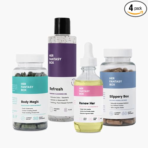 Her Fantasy Box | Starter Kit | Chlorophyll Capsules, pH Balancing Shower Gel, Rejuvenating Yoni Oil & Slippery Elm Capsules – Complete Feminine Wellness Bundle for Freshness, Balance & Nourished Skin