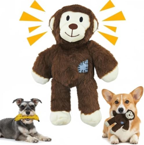 2 Pack Dog Squeak Toys – Plush Monkey & Silicone Banana Chew Toy Set for Small & Medium Dogs, Interactive, Durable, Squeaky Dog Toys to Keep Them Busy