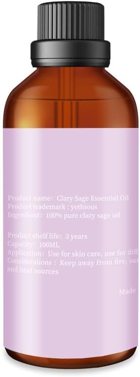 yethious Clary Sage Essential Oil for Diffuser & Aromatherapy, Skin, Candle Soap Making Fragrance DIY - Clary Sage Oil Organic 3.38 Fl Oz
