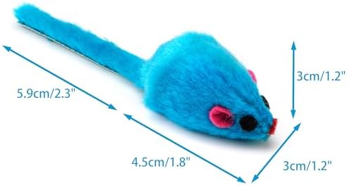 CHIWAVA 60PCS 4.1'' Furry Cat Toy Mice Rattle Small Mouse Interactive Play