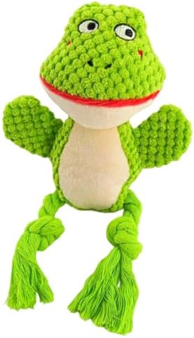 Plush Squeaky Knot Dog Toys, Interactive Chew Toys (Green Frog)