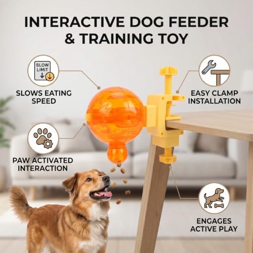 Dog Treat Dispenser, Interactive Feeder Toy, with Adjustable Clamp