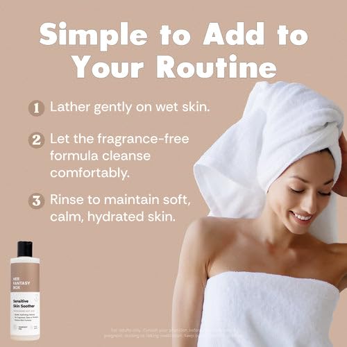 Her Fantasy Box | Sensitive Skin Soother Gentle Body Wash – Fragrance-Free Probiotic Cleanser with Chamomile, pH Balanced, Vegan & Cruelty Free, 8 oz