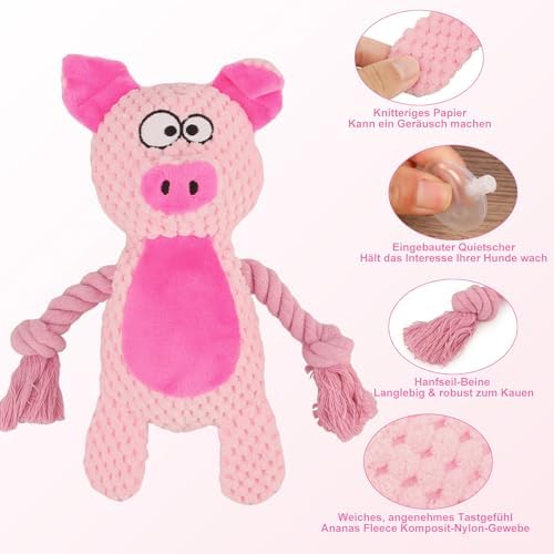 Dog Toys, Dog Squeaker Toys with Crinkle Paper (Pink Pig)