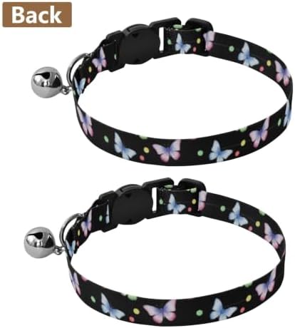 Butterflies Polka Dots Black Collars for Cats, 2 Pack Puppy Collar with Bell