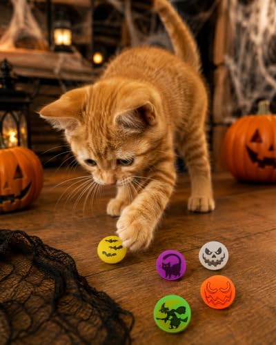 PET SHOW 20 Pack Halloween Cat Toys Bouncy Balls 1.2inch for Indoor Cats