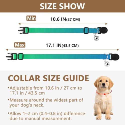 Blue Green Gradient Soft Cat Collar, 2 Pack Dog Collar with Bell