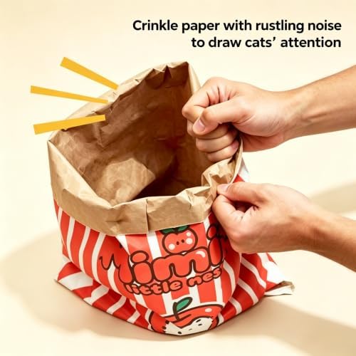 Crinkle Cat Sack, 25.6 x 19.7 Inch Large Cat Play Bag, Interactive Kraft Paper Cat Hideaway & Tunnel Toy, Foldable Cat House, Cute Room Decor (Apple)