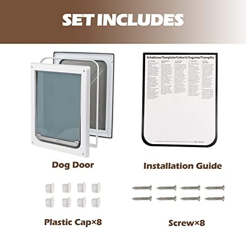 Pet Flap Door 2 Ways Locking Dog Wall Entry Pet Door with Transparent Flap for Dogs (Medium)