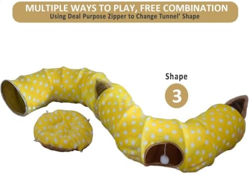 AUOON Cat Donut Tunnel with Bed for Kitten Puppy Rabbit Ferret, Yellow
