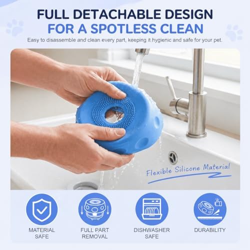 Dog Lick Bowl with Rolling Ball, Slow Feeder Dog Bowl, Interactive Dog Puzzle Feeder for Slow Eating, Lick Mat Alternative, Food Dispensing Enrichment Toy for Dogs (Blue)
