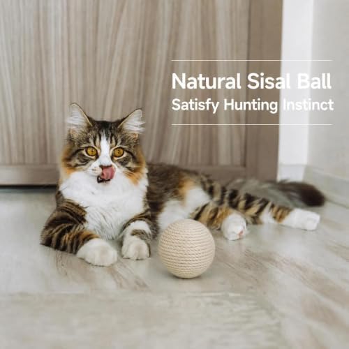 4-Inch Sisal Cat Toy Balls, Cat Toys for Indoor Cats, With Crinkle Sound