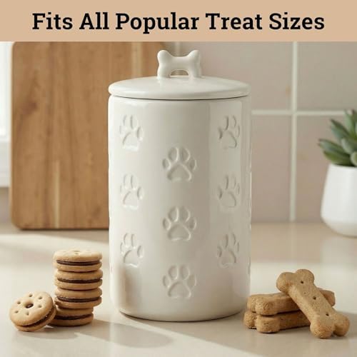 Dog Treat Container Airtight, 5"W x 9"H, Ceramic 7 Cups Big Treats Canister