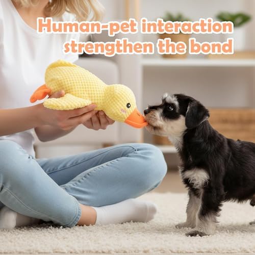 Squeaky Yellow Duck Dog Toy, Indestructible Plush Chew Toy for Small Medium Large Dogs, Durable Floppy Duck Toy to Reduce Anxiety & Destructive Behavior