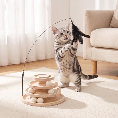 Cat Ball Track, Wooden Interactive Cat Toys for Indoor Cats, Kitten Toys S