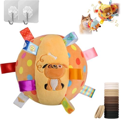 Colorful Squeaky Hanging Dog Toy for Pet Parents, Trainers & Multi-Dog Households – Soft Cotton Plush with Built-in Bell & Squeaker – Stretchy Elastic for Indoor/Outdoor Fetch & Training