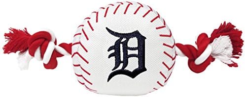 Pets First MLB Detroit Tigers Baseball Rope Toy for Dogs & Cats. Tough Nylon, Sporty Baseball Design, Heavy-Duty Ropes with Inner Squeaker