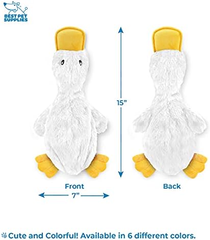 Best Pet Supplies Interactive Squeaky Dog Chew Toy, Ideal Dog Toys for Chewers, Small, Medium & Large Dogs, and Fetch Lovers - Crinkle Duck (White, Yellow & Green), Large