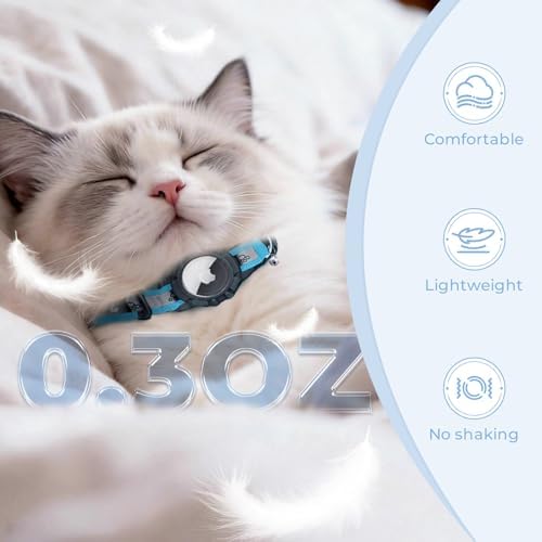 Breakaway AirTag Cat Collar, Reflective Cat Tracker Collar with Bell | Built in AirTag Holder, Adjustable 8.5-12in for Cats, Kittens and Puppies, Safety Elastic Band, Reflective for Night Walking